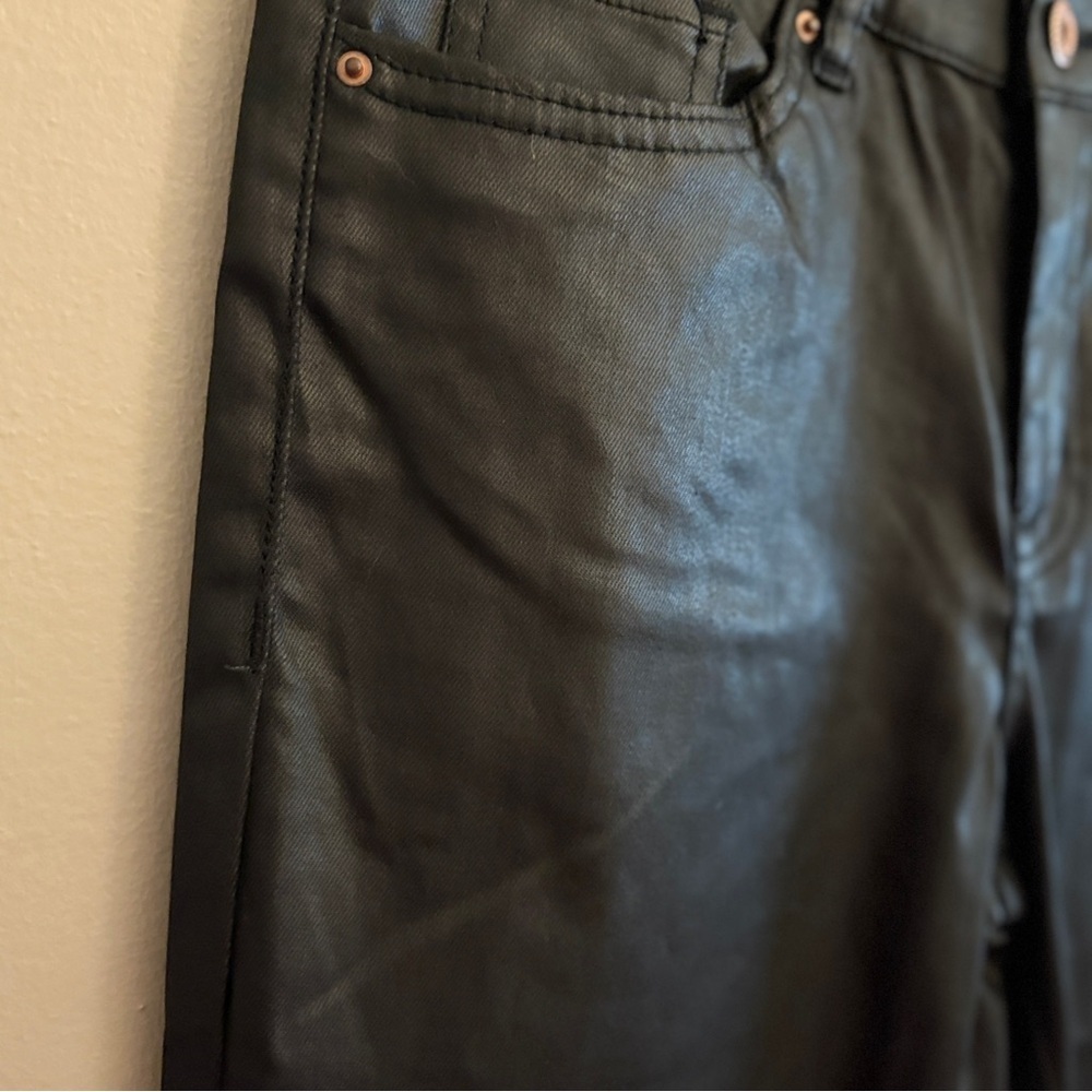H&M Black Wax Skinny Jeans,  Faux Leather Look – Size 10 Like New - Picture 9 of 15